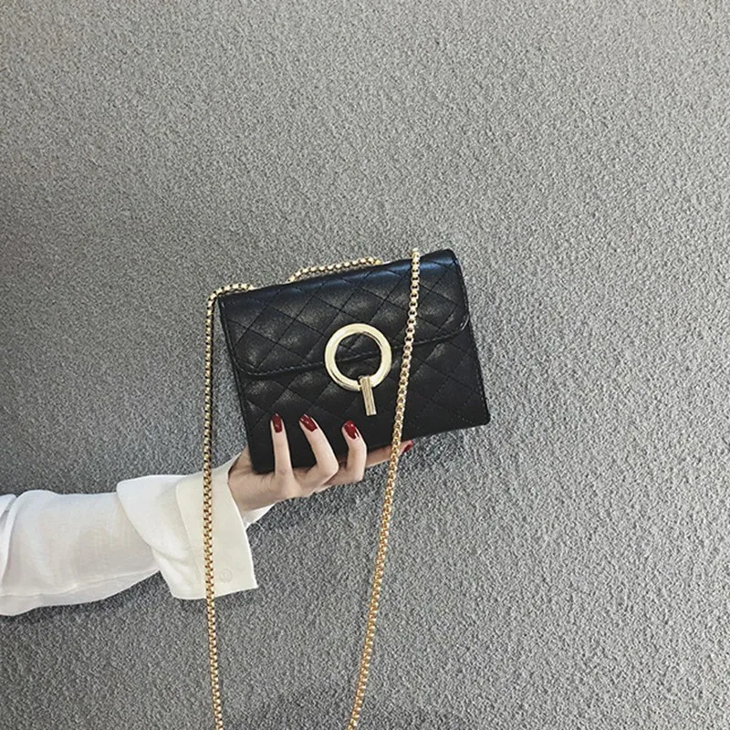 

Fashion Handbags High Quality PU Leather Women Bag Small Incense Wind Chain Lozenge Shoulder Bag Lock Black Messenger Bag OC521