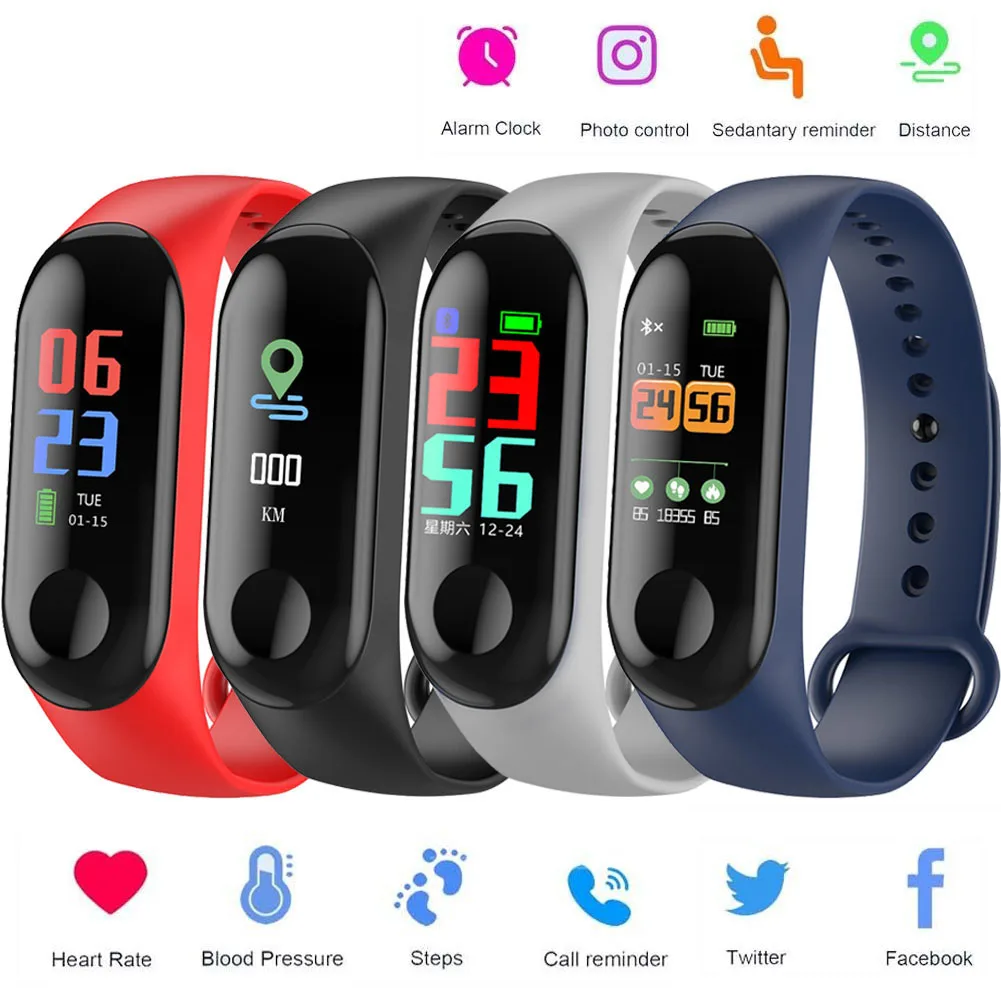 

Sport M3 Smart Band Heart Rate Blood Pressure Monitor Smartwatch Men Women Fitness Clock Message Call Reminder Waterproof Watch