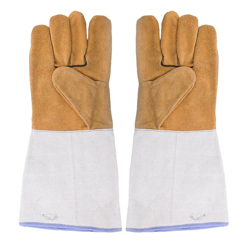 

1 Pair Welders Gloves Cow Split Leather Factory Gardening Welding Wood Stove Work Gloves Heat Resistant New