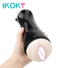 IKOKY Male Masturbation Cup Vagina Realistic Non-Toxic Strong Sucking Pocket Pussy Oral Vibrator Sex Toys for Men