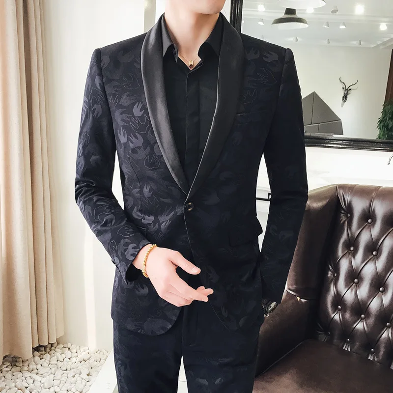 

2019 Floral Blazer Men Patchwork Slim Fit Blazer Male One Button Blazer Casual Jacket Wedding Party Stage DJ Singer Costume