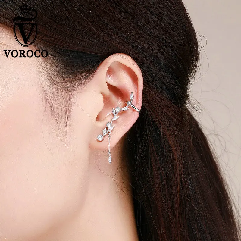 2018 VOROCO Pure 925 Sterling Silver Earings Fresh Flower branch Zircon Earrings For Women Wedding Unique Jewelry Gift GXE429 2018 VOROCO Pure 925 Sterling Silver Earings Fresh Flower branch Zircon Earrings For Women Wedding Unique Jewelry Gift GXE429