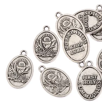 

Charms First Holy Communion Oval Pendants Bead For Jewelry Making Accessories DIY Keychain Bracelet Necklace 10pc