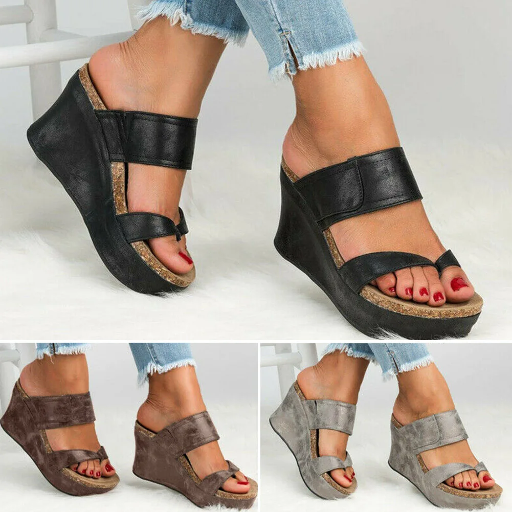 

Summer Women slippers Leather Wedges Open Toe Shoes High Heels Beach Ladies Shoes flip flops Casual Beach Platform Sandals