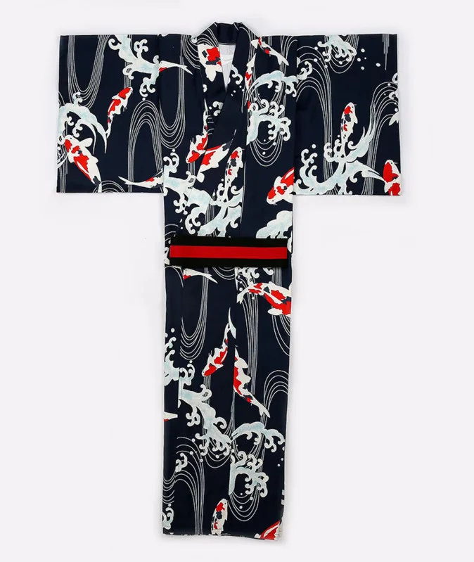 Summer Male Koi Fish Wave Kimono Festival Traditional Bathrobe Dress Cosplay Samurai Kimono Costumes