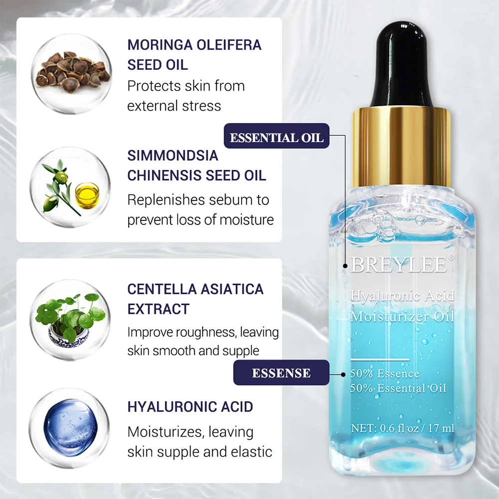 Breylee Hyaluronic Acid Essential Oils Moisturizer Nourishing Facial Serum Anti-aging Wrinkles Whitening Face Skin Care Essence