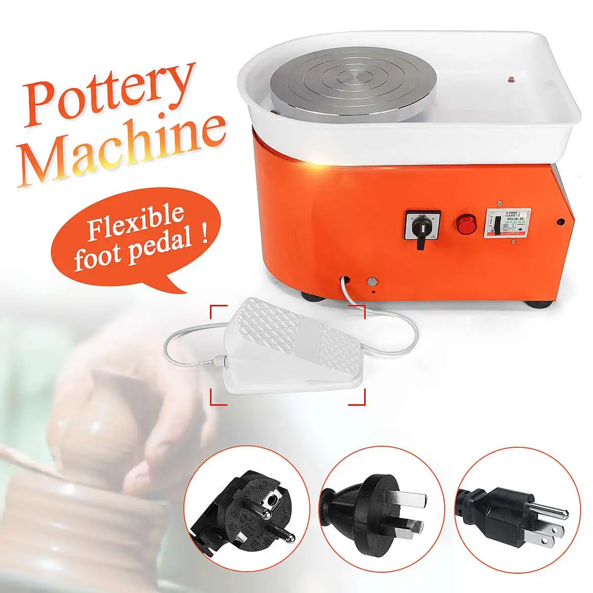 

25cm AC 220V 250W Pottery Wheel Machine Flexible Foot Pedal Ceramic Work Ceramics Clay Art EU/AU/US With Mobile Smooth Low Noise