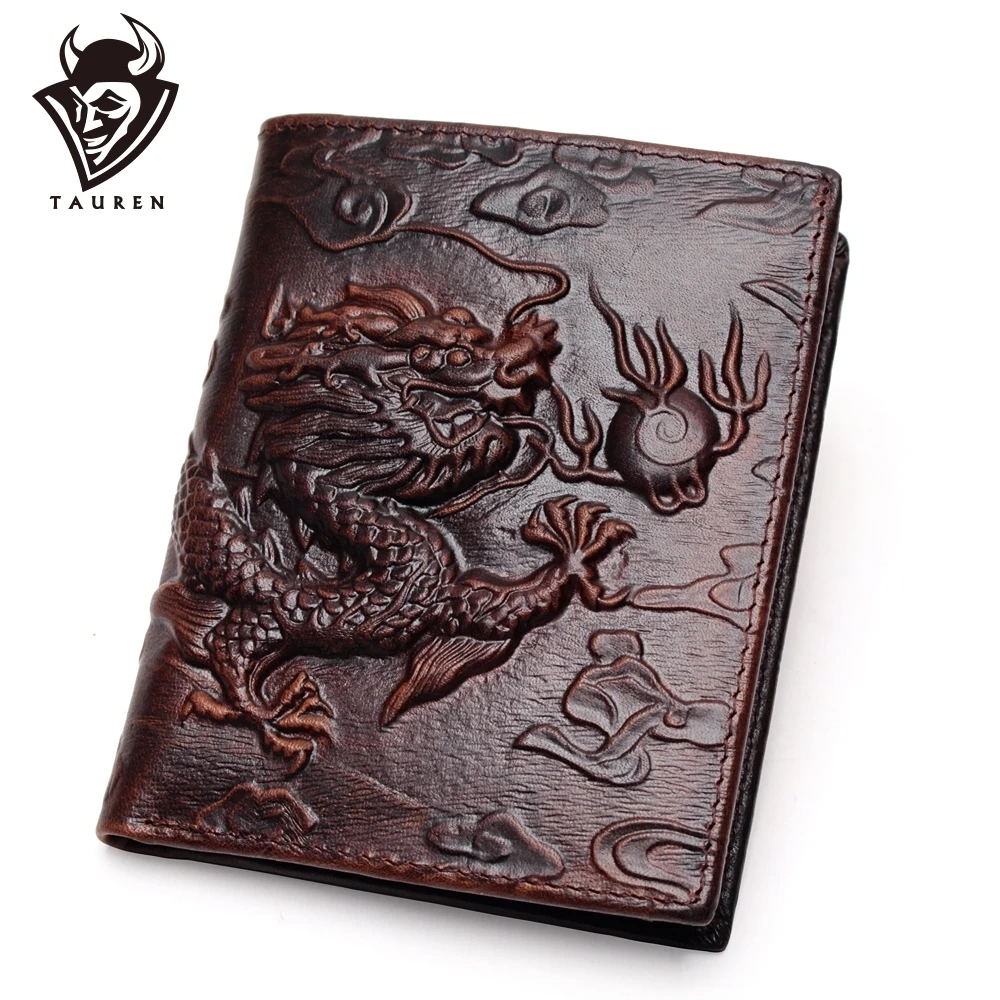  Chinese Dragon Wallet Vintage Genuine Leather Men's Wallets Brand Unique Design Pattern Male Foldin