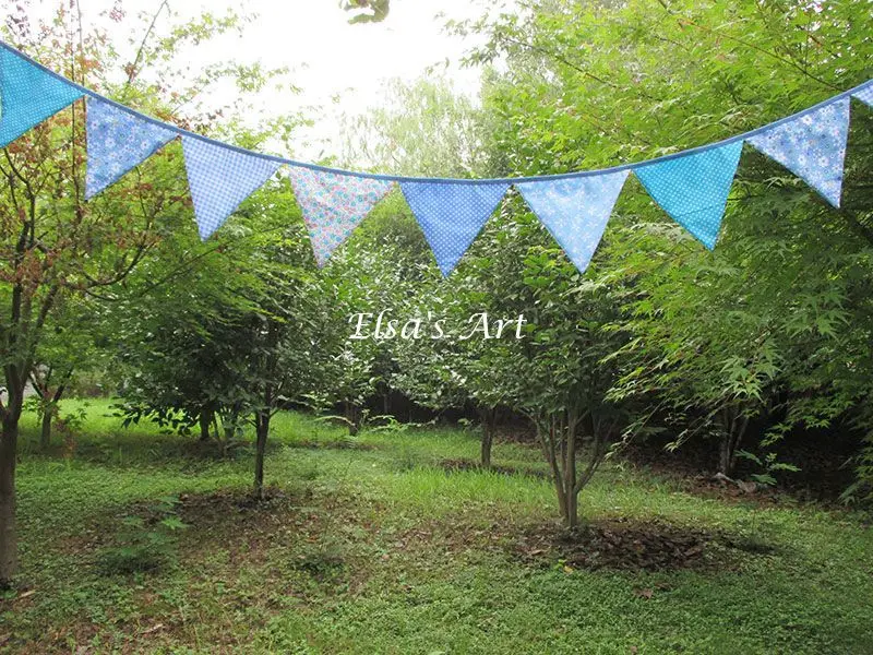 12 флагов-3,2 м хлопок ткань баннеры Свадебные флаги украшения детская Гирлянда для душа день рождения украшение синий овсянка