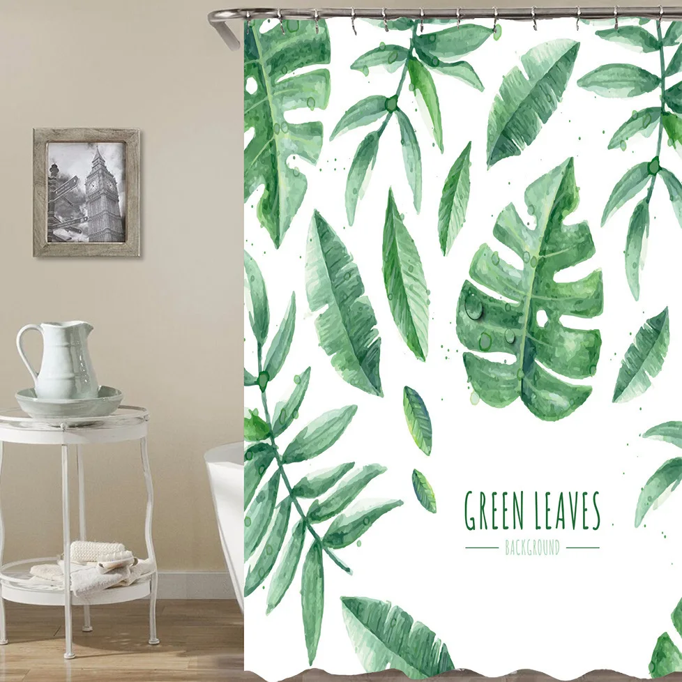 Tropic Green Banana Leaf Plant Number Printing Waterproof Mould Proof Household Bath Curtain Matching C Hanging Type | Дом и сад