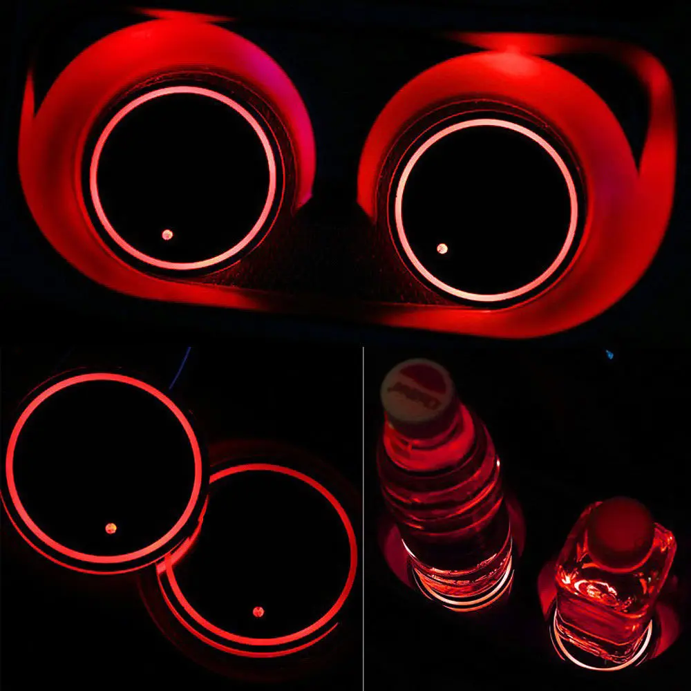 

JXLCLYL 2pcs Car USB LED Cup Bottle Holder Bottom Pad Atmosphere Light Red