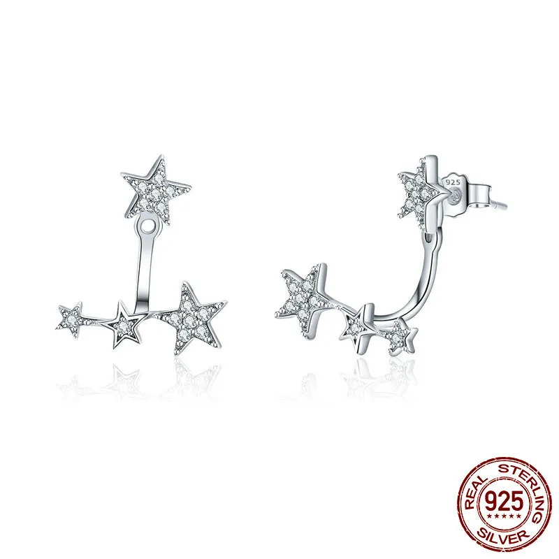 

Authentic 925 Sterling Silver Clear Cz Luminous Ear Jackets Earrings For Women Silver 925 Women Girl Gifts Jewelry Sce448