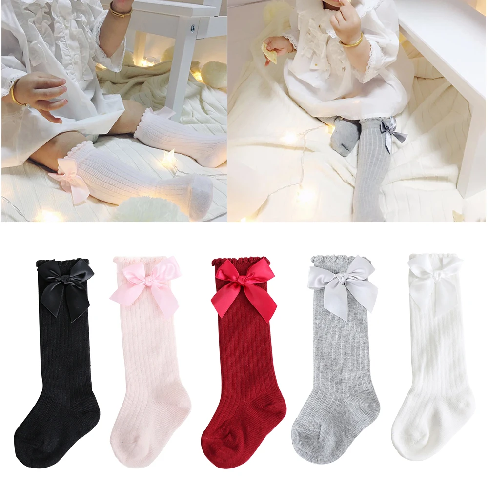 

Hot Sale 0-4T Kids Stockings Baby Tights Cute Bow Cartoon Knee High Tight Crawling Anti-slip Girls Stocking For Infants Toddlers