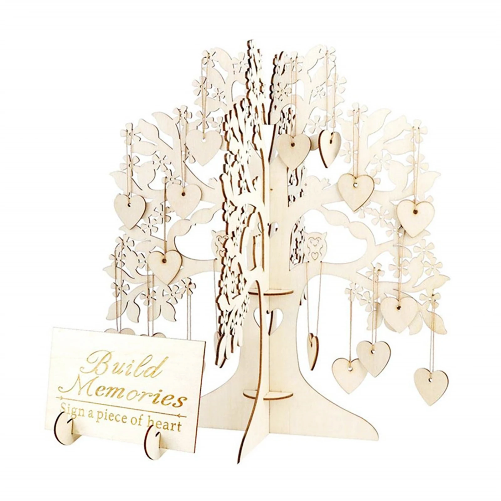 

Rustic Wedding Table Decoration Guest Visit Signature Tree Guest Book Wooden Hearts Ornaments DIY Wedding Party Home Decoration