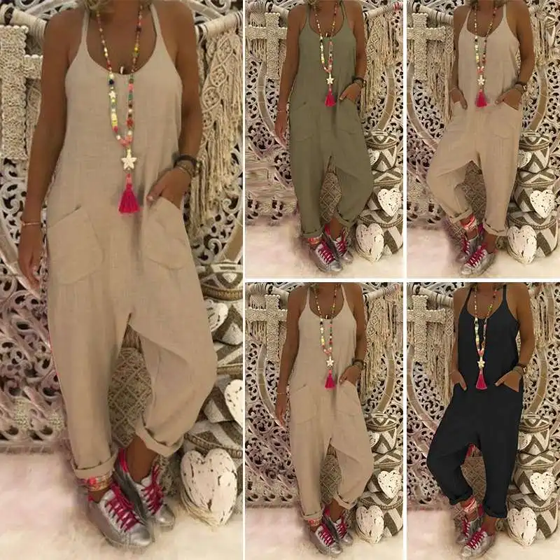 

Women's Casual Jumpsuits 2019 ZANZEA Overalls Kaftan Strap Rompers Vintage Harem Pant Macacao Feminino Pantalon Plus Size S-5XL