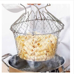 

1pcs Foldable Steam Rinse Strain Fry French Chef Basket Magic Basket Mesh Basket Strainer Net Kitchen Cooking Tool Drop Shipping
