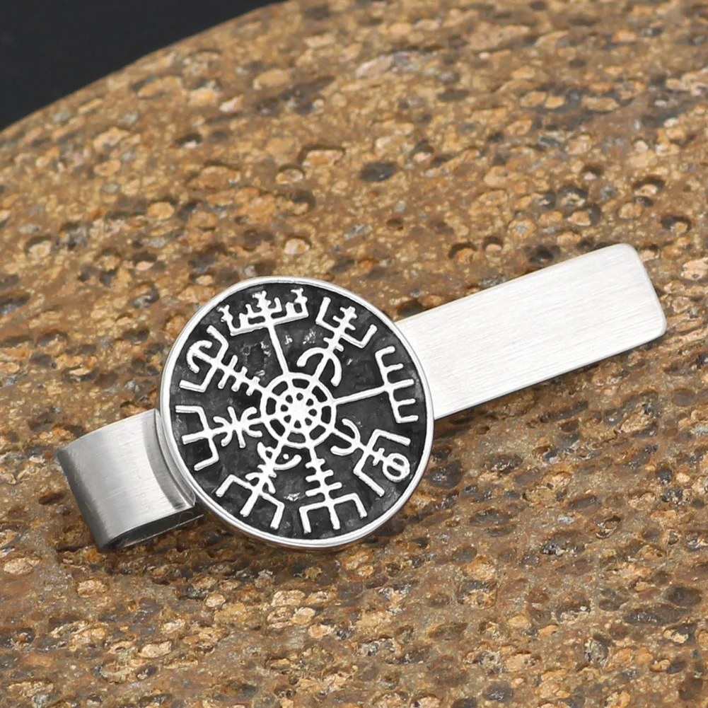 

Stainless steel Nordic Viking rune compass amulet Tie Clips small size with valknut gift bag