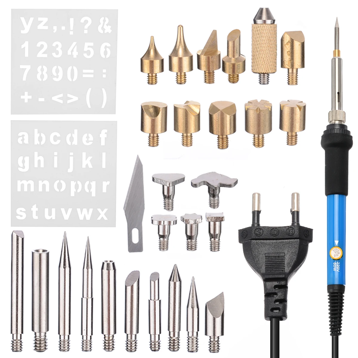 

28pcs/set 220V 60W Wood Burning Pen Soldering Tool Craft Tool Set Pyrography Kit Tips Iron Welding Wood Embossing Burning set