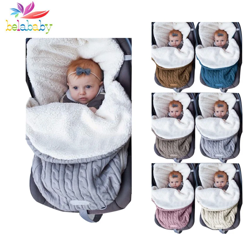 Inverno de Malha Macio para Recém-nascidos Engrossar Dormir Swaddle Bebê Criança Sólida Quente Carrinho Recém-nascidos Bolsa Envelope 2020