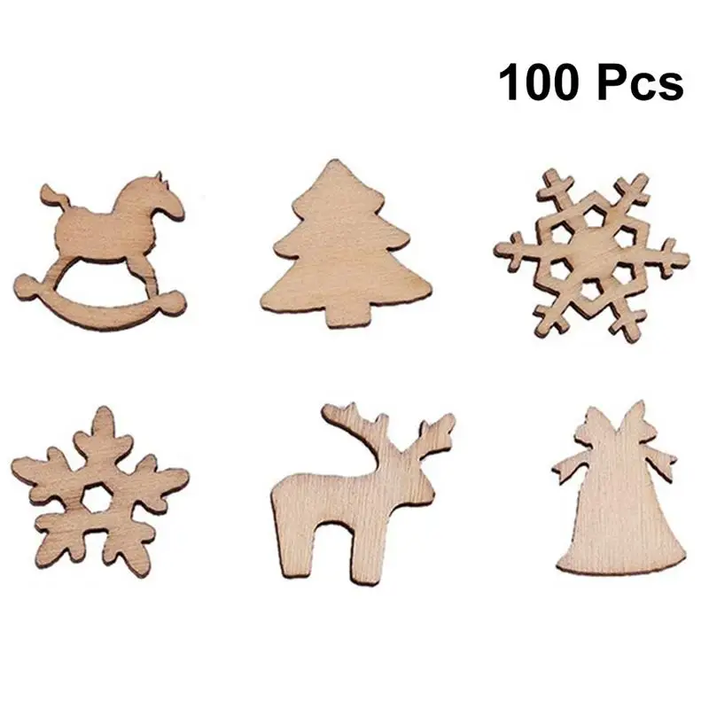 

100 Pcs Mixed Shape Wooden Christmas Series Slice Scrapbooking Embellishments DIY Craft Decor For Wedding DIY Decoration