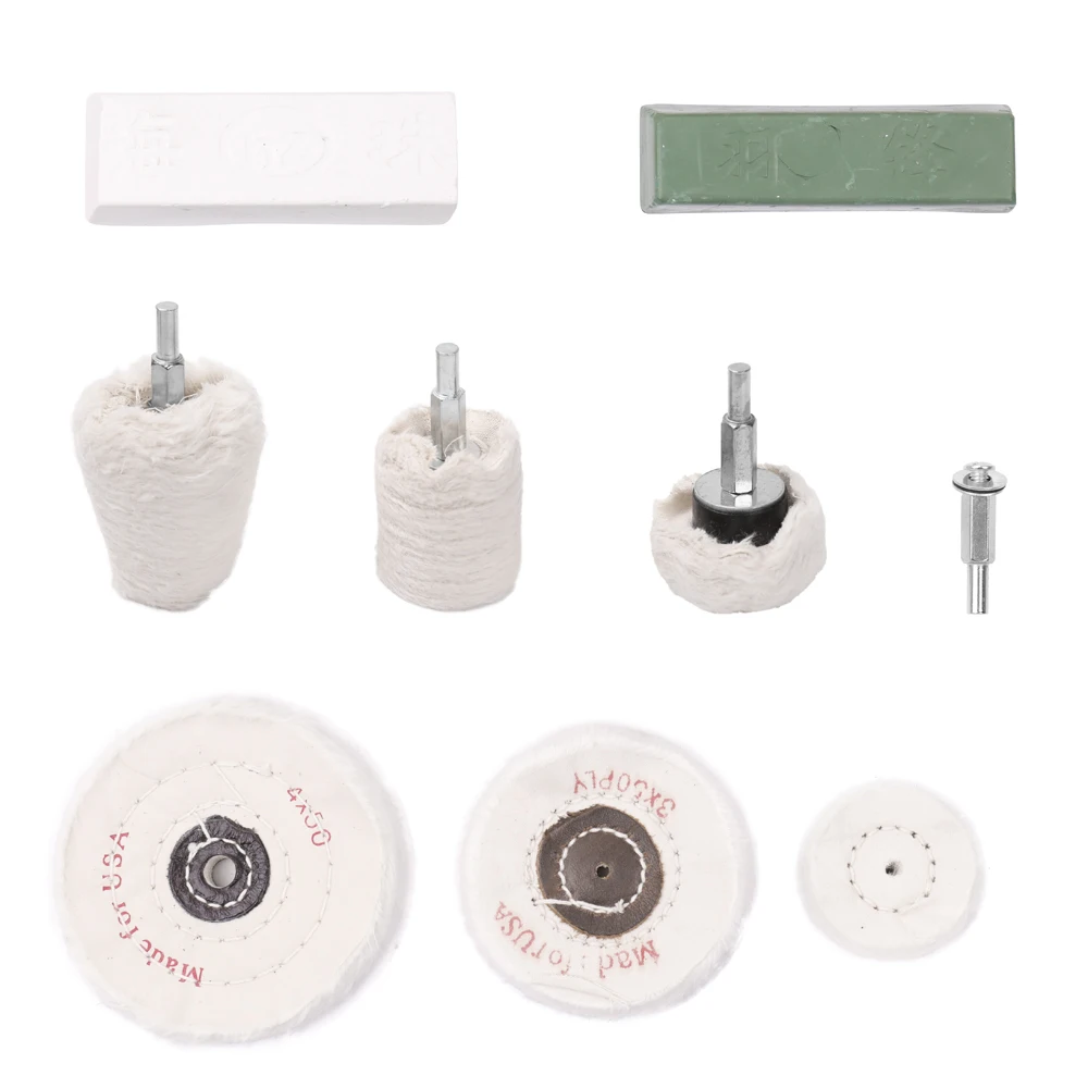 9PCS White Cloth Polishing Grinder Kit Woodworking Buffing Wheel Drill
