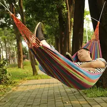 Portable Hammock Outdoor Garden Hammock Home Travel Camping Swing Canvas Stripe Hanging Bed Hammock