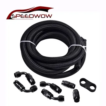 

SPEEDWOW 0/45/90 Degree Aluminum Swivel Hose End Oil Cooler Hose Adapter +3M Double Nylon Braided Fuel Hose Line Black AN8