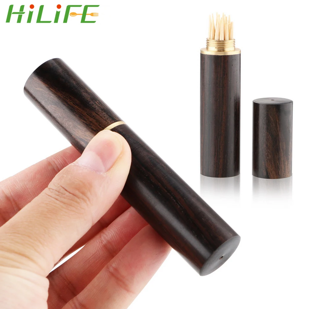 

HILIFE Kitchen Accessories 9*1.5cm Toothpick Bucket Craft Handmade Gift Ebony Wood Toothpick Holder Portable Mini Toothpick Box