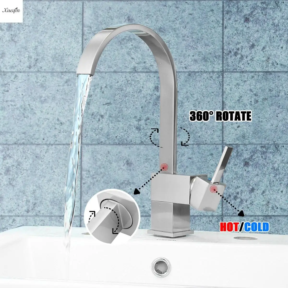 

Copper Brushed Bathroom Sink Faucet Square Single Handle Mixer Tap Spout Cold And Hot Water Faucet Water Filter Taps