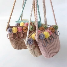 Сумка на плечо для девочек, соломенная плетеная Сумка через плечо из ротанга для маленьких девочек