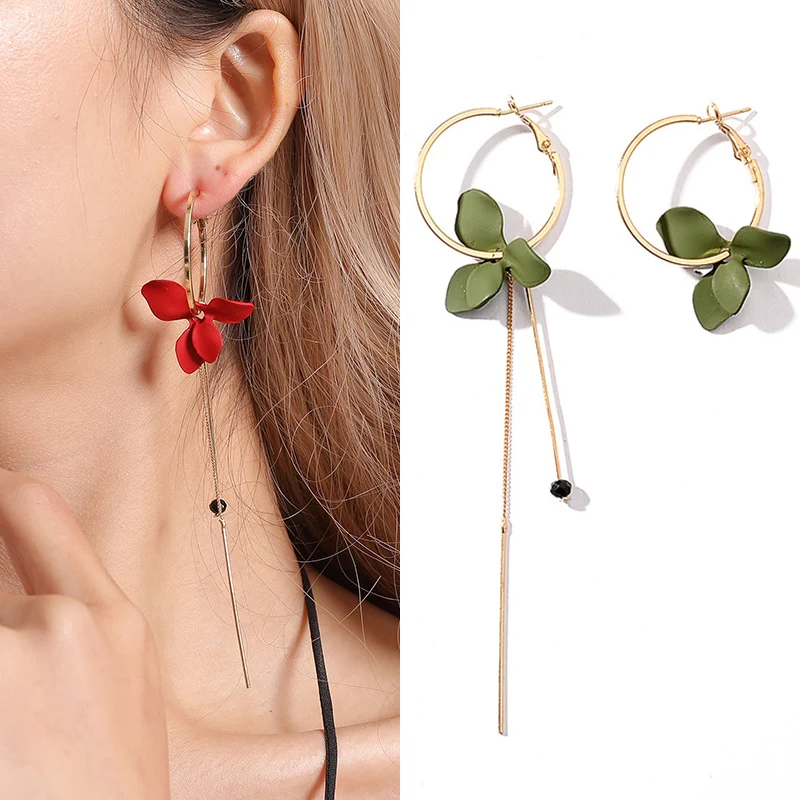 

LNRRABC 1Pair Trendy Big Circle Flower Drop Earring For Women Spray Paint Crystal Golden Asymmetrical Dangle Earrings Jewerly