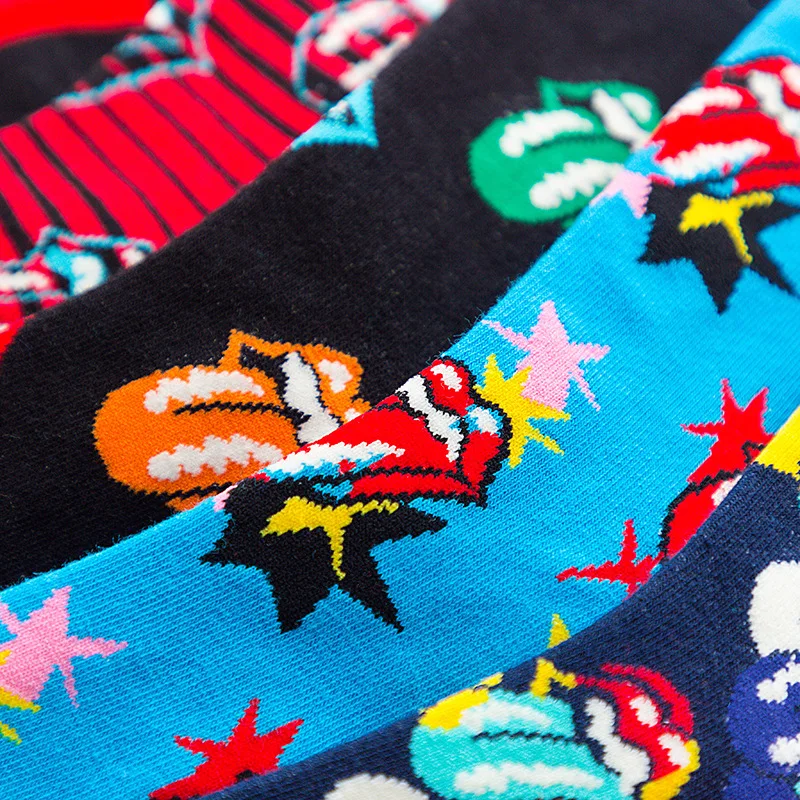 PEONFLY, забавные носки с принтом в виде рта и языка, мужские Разноцветные полосатые Повседневные носки в стиле Харадзюку, носки в стиле хип-хоп для скейтборда