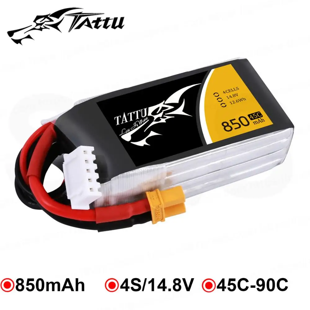 Литий полимерный аккумулятор Tattu 14 8 V Lipo 4S 850mAh 45C XT30 вилка RC батарея для FPV Drone 150