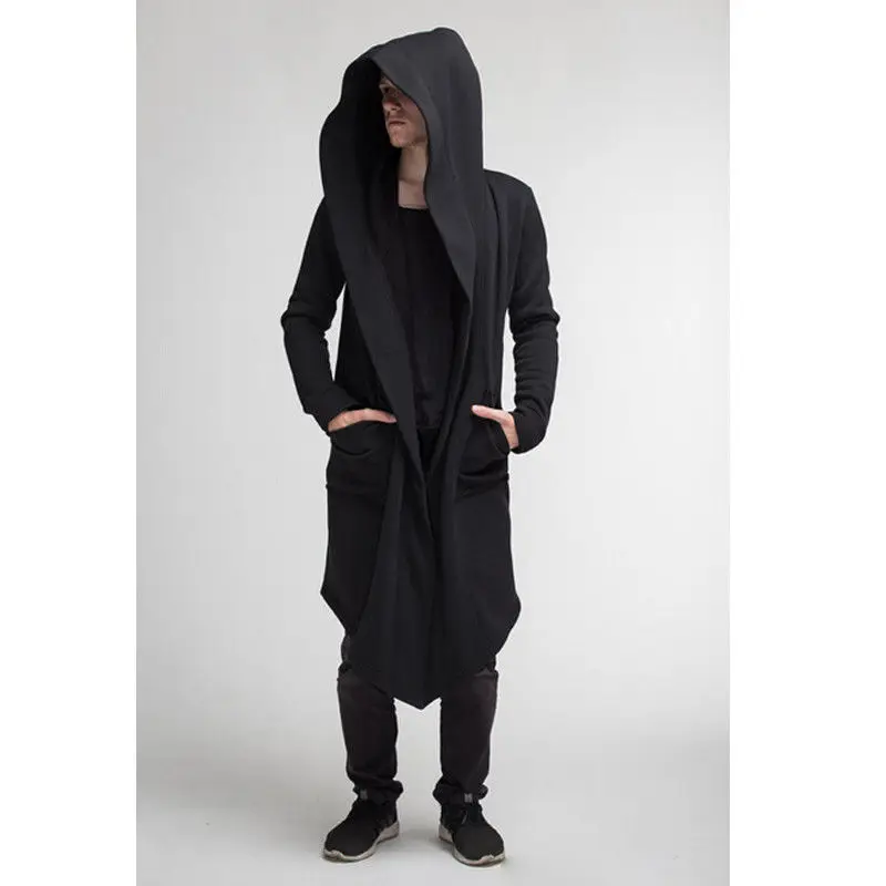 

Unisex Casual Open Stitch Hooded Long Cloak Cape Coat Men Women Solid Pocket Loose Clock Coat