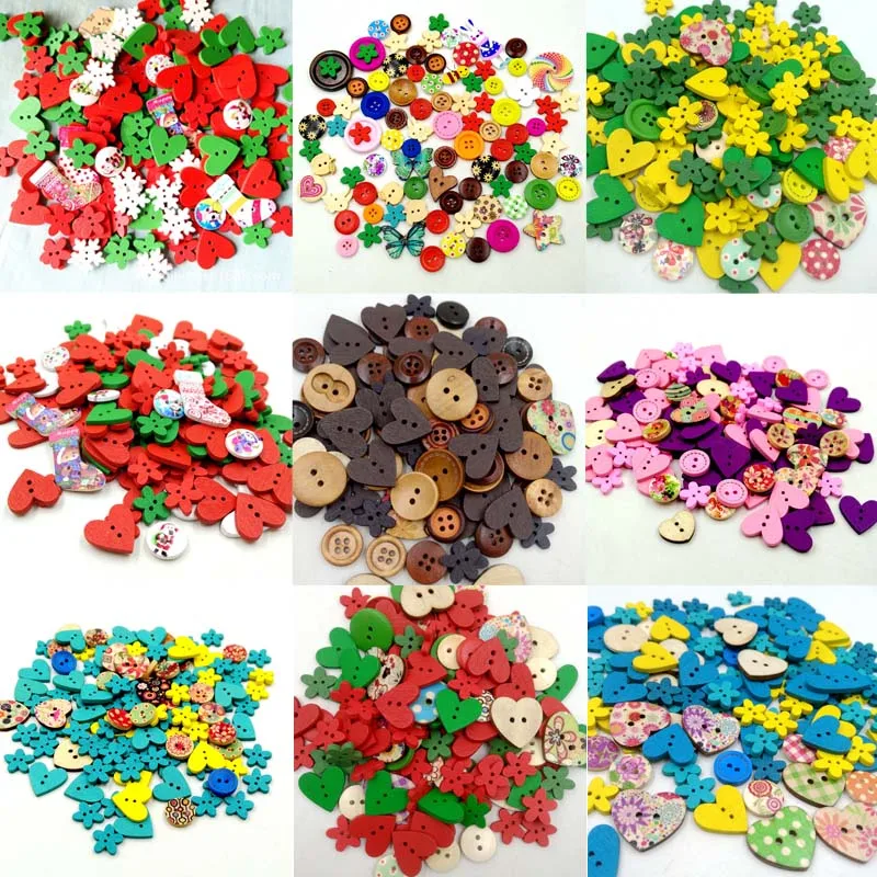 

Mixed Sewing Button Sewing Craft Apparel Sewing Fabric 2 Holes Wooden Buttons Heart Flower Pattern Baby Apparel Accessories