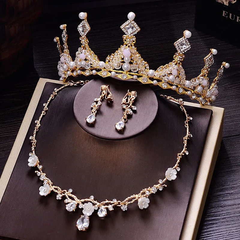 Золотая Корона в стиле барокко, повязка на голову для девочек, розовая тиара, свадебные аксессуары для волос, ювелирный свадебный головной убор, повязка на голову, корона принцессы, королевы