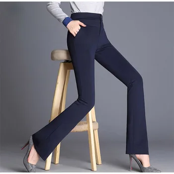 

Women's Office Lady Work Long Flare Pants Solid High Waist Plus Size Woman Trousers 2020 Spring Elegant Slim Formal Female Pants