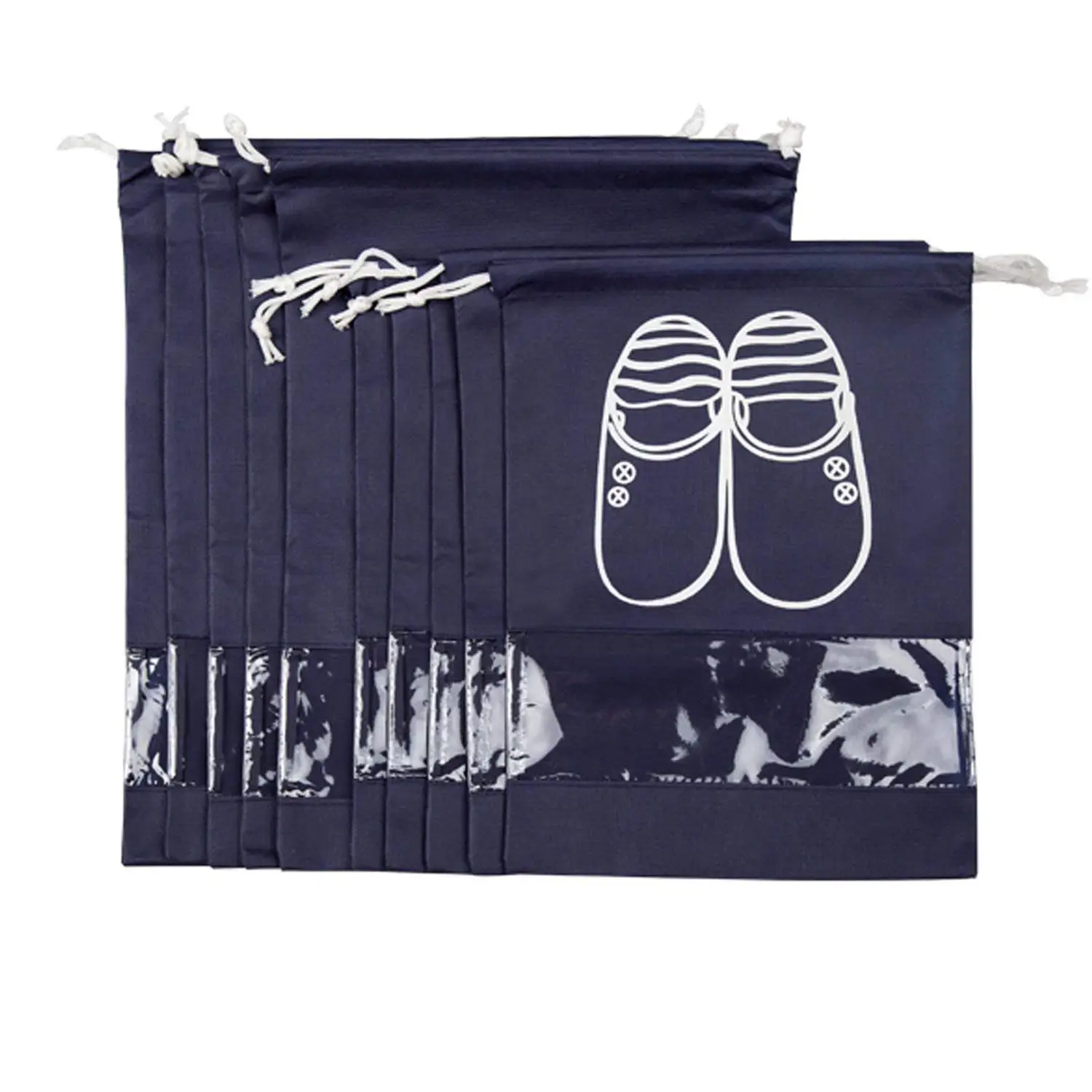 Дорожные сумки для обуви для женщин и мужчин с прозрачным окном на шнурке 10 шт(темно-синий