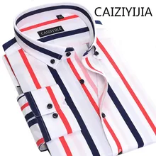 Caiziyijia мужские полосатые повседневные рубашки с длинными рукавами хлопковые мужские рубашки на пуговицах