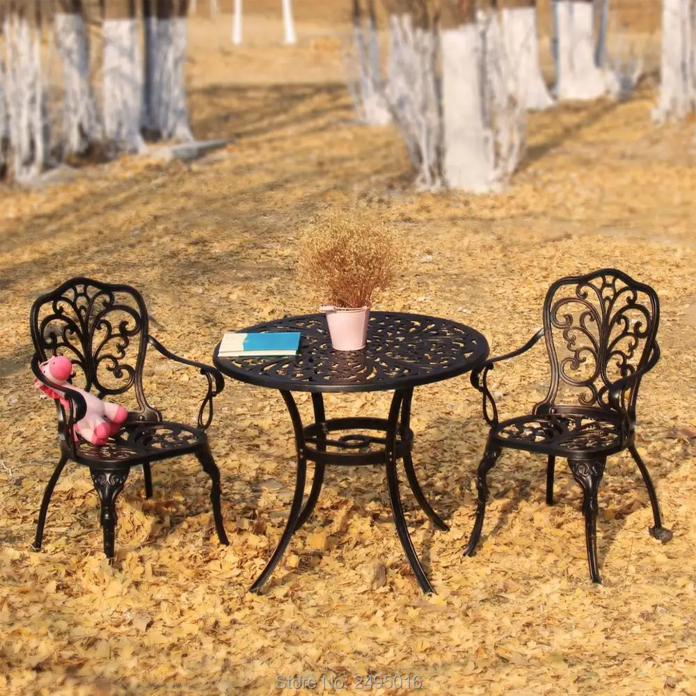 1 table 2 chairs New Patio Furniture modern Design garden chair and table Cast Aluminum Bistro Set in Antique Copper