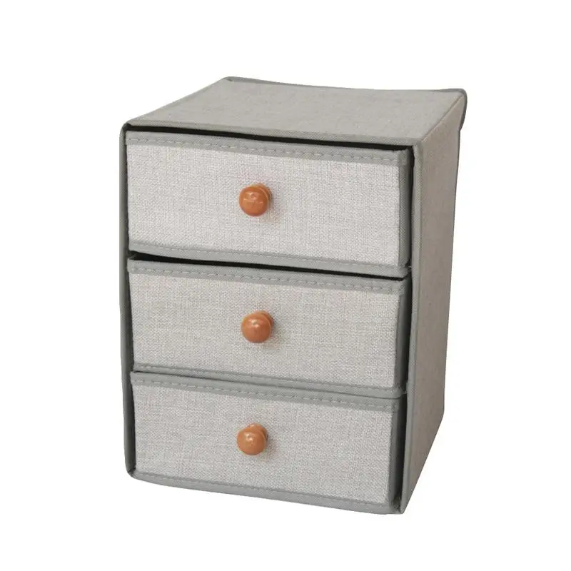 

Foldable Storage Drawer Innovative Imitated Linen Three-Layer Storage Box Household Organizer For Clothes Underwear Socks