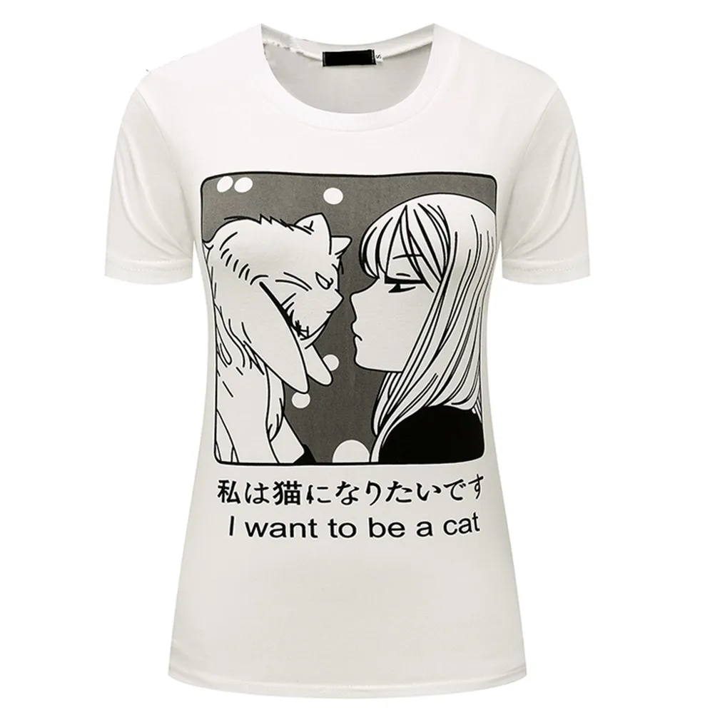 

Summer T-Shirt Women Casual Short Sleeve Round Neck Cotton Graphic Slim White Top Tees