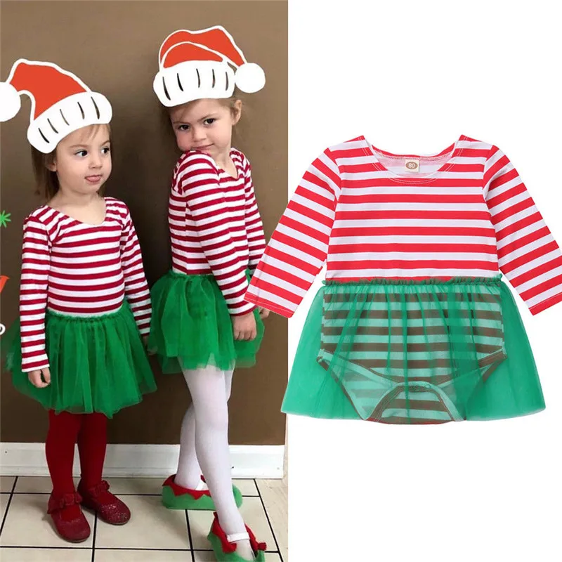 

2018 Christmas Newborn Baby Girl Clothes Striped Tutu Dress Cute Infant Bebes Mesh Lace Romper Dresses Party Costume