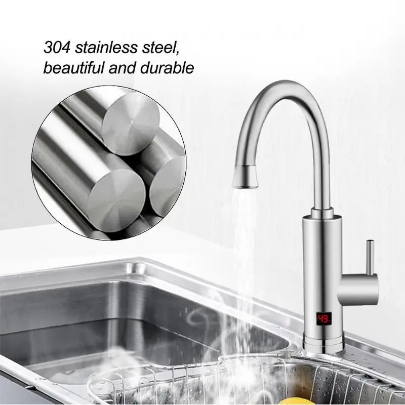 

220V Stainless Steel Instant Hot Faucet 3000W Tankless Electric Water Heater Tap Digital Display Household Hot Water Heater Tap