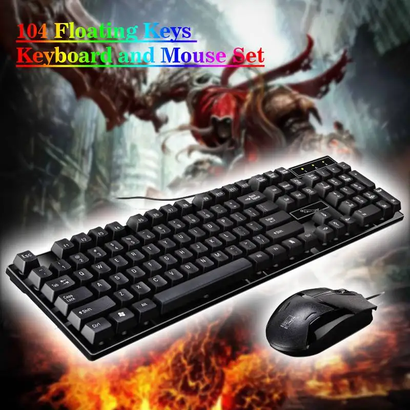 

USB Wired Gaming Keyboard + Mouse Set 104 keys 3D smart anti-skid roller NEW Wired keyboard and mouse USB desktop notebook