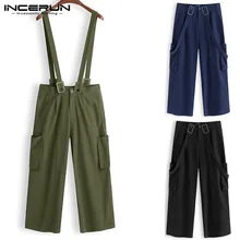 Винтаж широкие брючины брючные комбинезоны ботильоны Длина Модный комбинезон Для мужчин комбинезон Комбинезоны хлопок мешковатые штаны с карманами