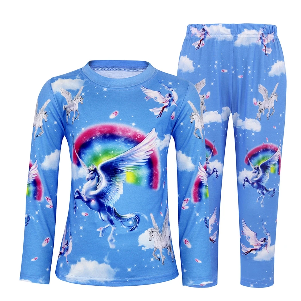 

AmzBarley Toddler Kid Little Girls Unicorn Pajamas Rainbow Long Sleeve Sleepwear Cotton Printed Shirts And Pants Sets