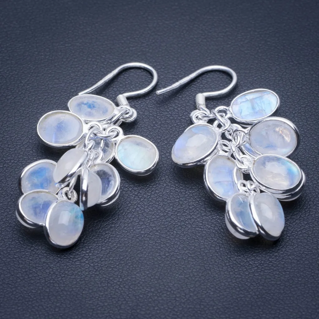 

Natural Rainbow Moonstone 925 Sterling Silver Earrings 1.75" Q2819