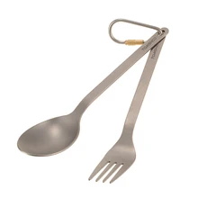 TOMSHOO Titanium Tableware Dinner Frok Spoon Cutlery Set Flatware with Carabiner Storage Sack for Home Outdoor Camping