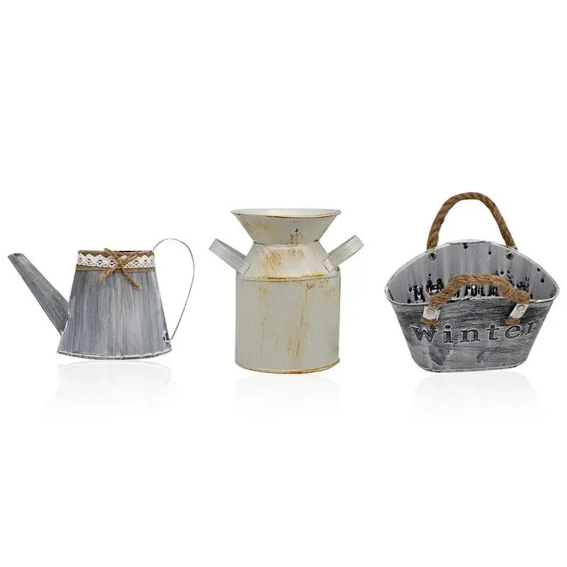 

Innovative Vintage Iron Flower Bucket Restaurant Iron Storage Barrel Simulated Flower Pot Succulent Plant Iron Barrel